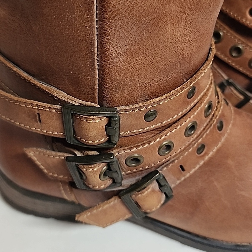Eric Michael Sienna Tan Leather Moto Biker Combat Western Boots Sz42EU US11L/9M - Picture 6 of 16